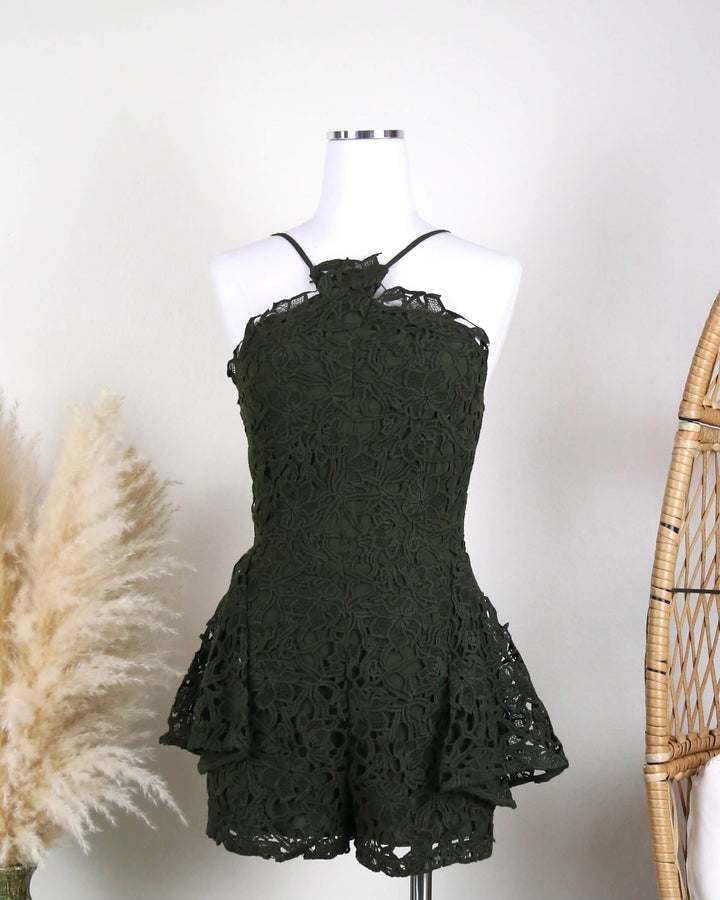 romper - lace - crochet - thalia - olive 