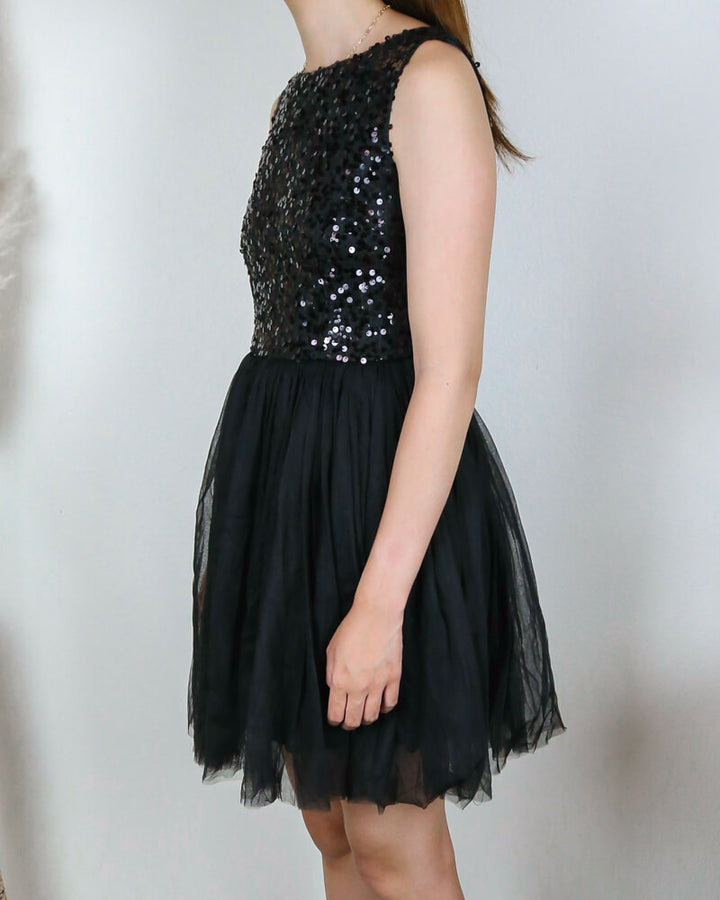 Sugar Plum Dazzling Sequin Darling Party Dress in Black