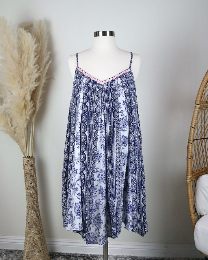 Sunday Brunch Flowy Day Dress in Navy Print