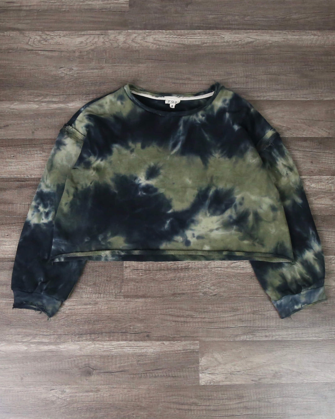 Tie Dye Cropped French Terry Knit Sweatshirt in Rocky Basil Green