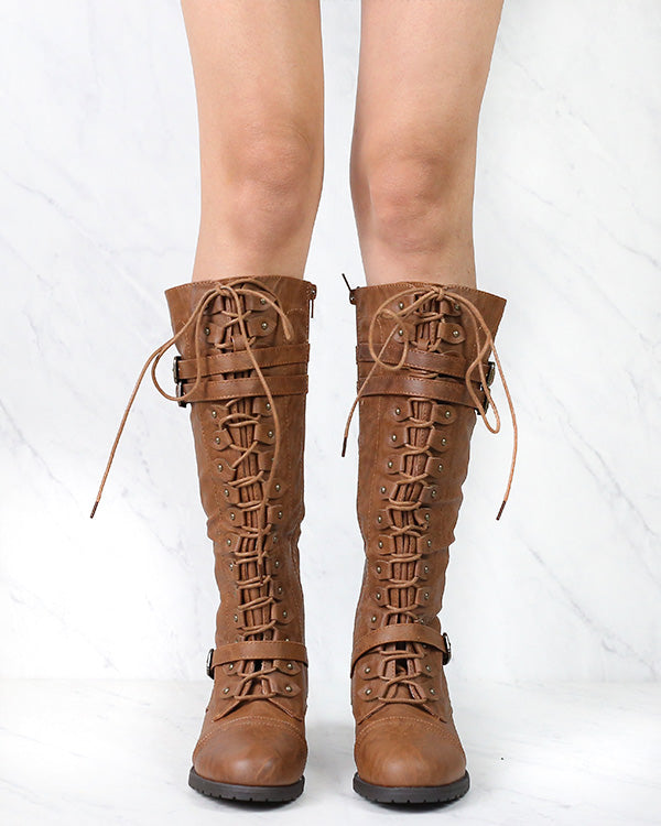 Tall Lace Up Combat Boots in Tan – Shop Hearts
