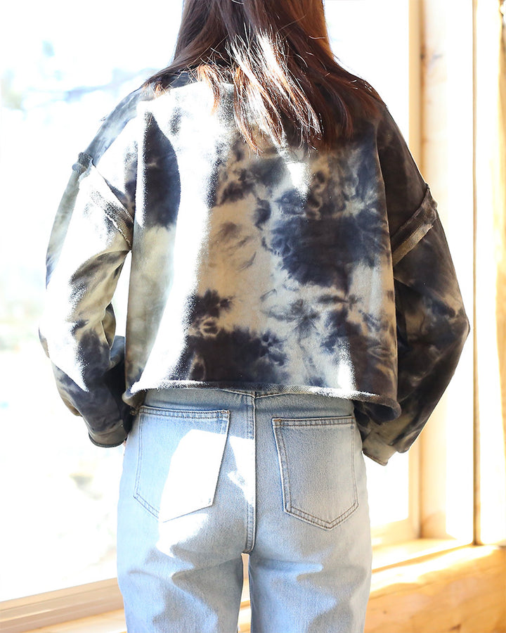 Tie Dye Cropped French Terry Knit Sweatshirt in Rocky Basil Green