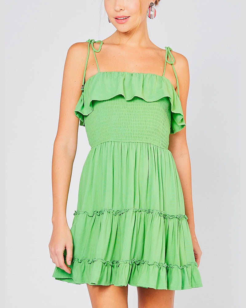 I Like You Smocked Tiered Dress in Lime