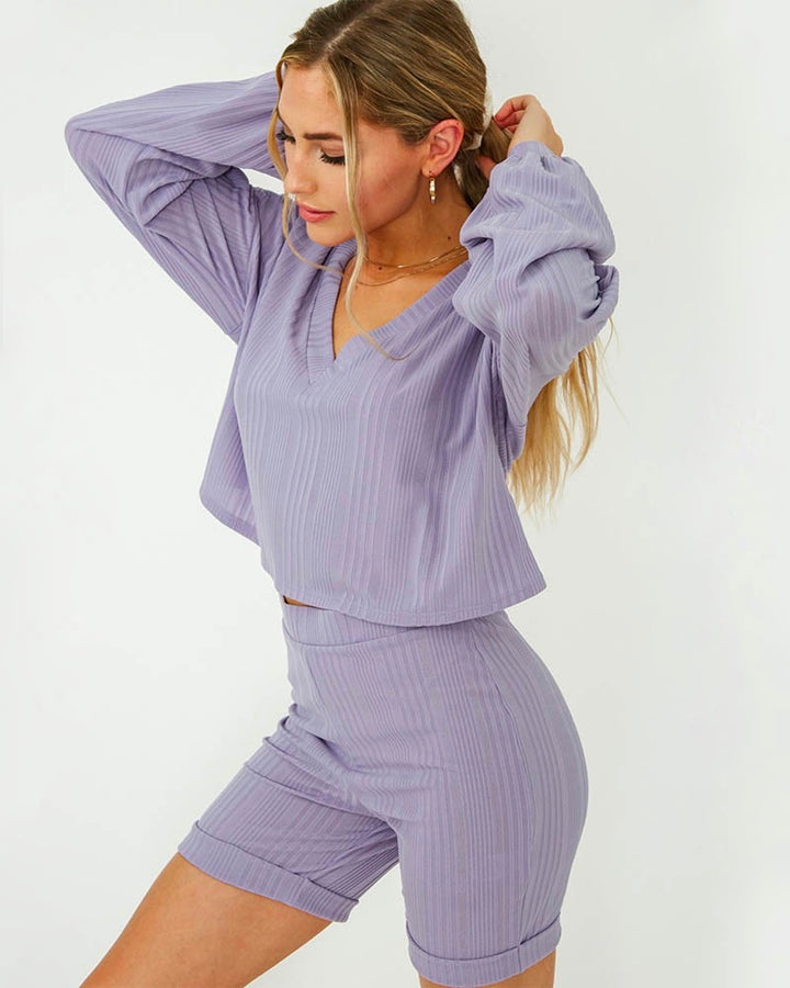 Savage Bubble Sleeve Lounge Wear Set in Lavender