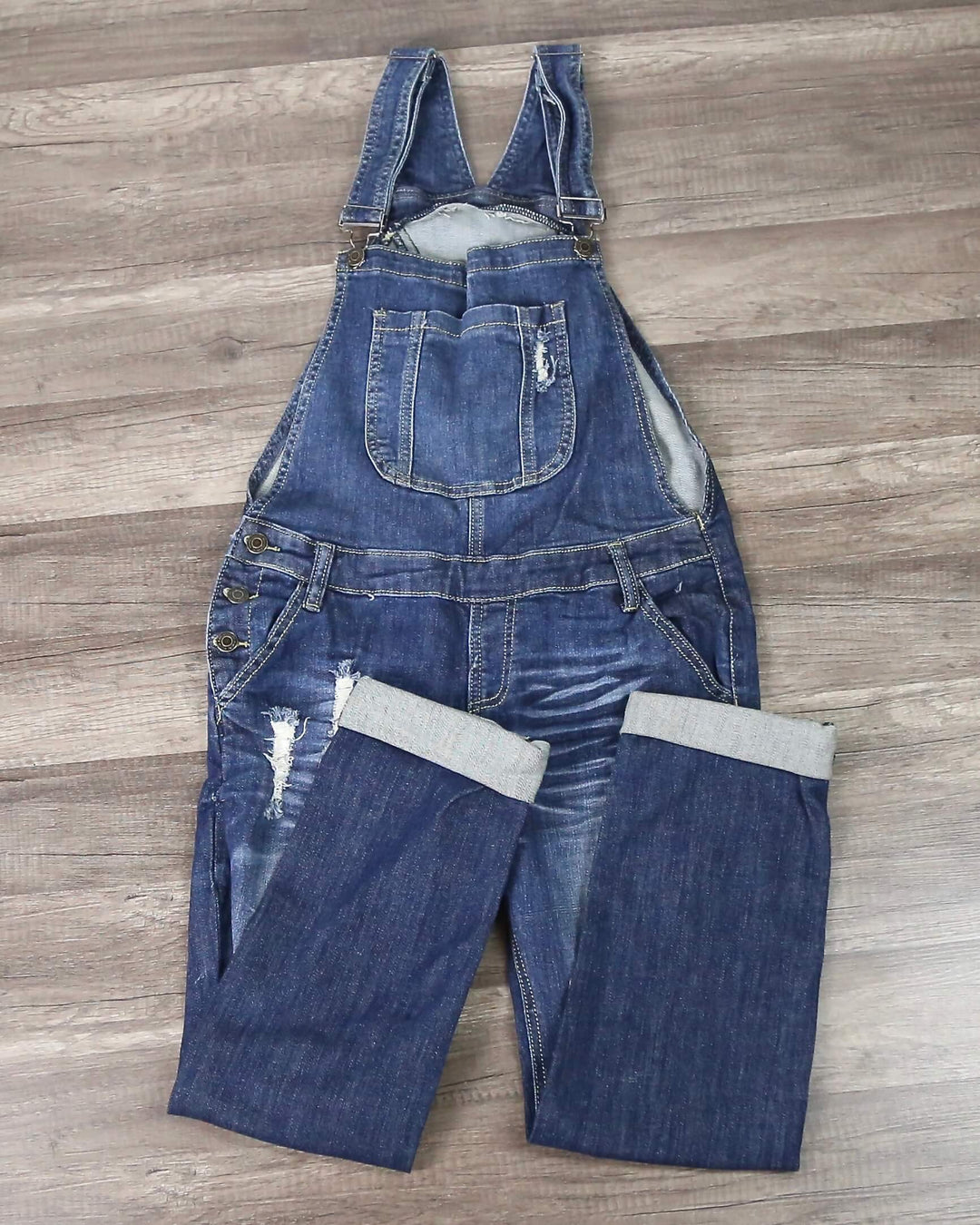 Ripped Denim Medium Wash Overalls