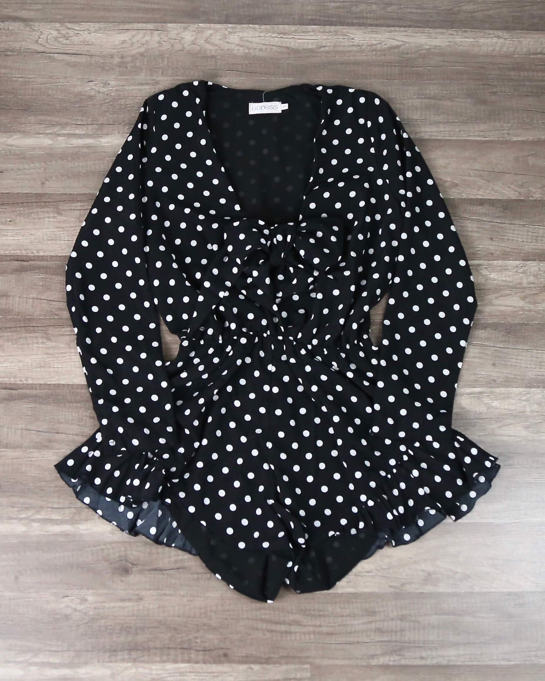 Lioness - Black With Envy Ruffle Hem Polka Dot Romper