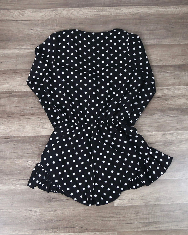 Lioness - Black With Envy Ruffle Hem Polka Dot Romper