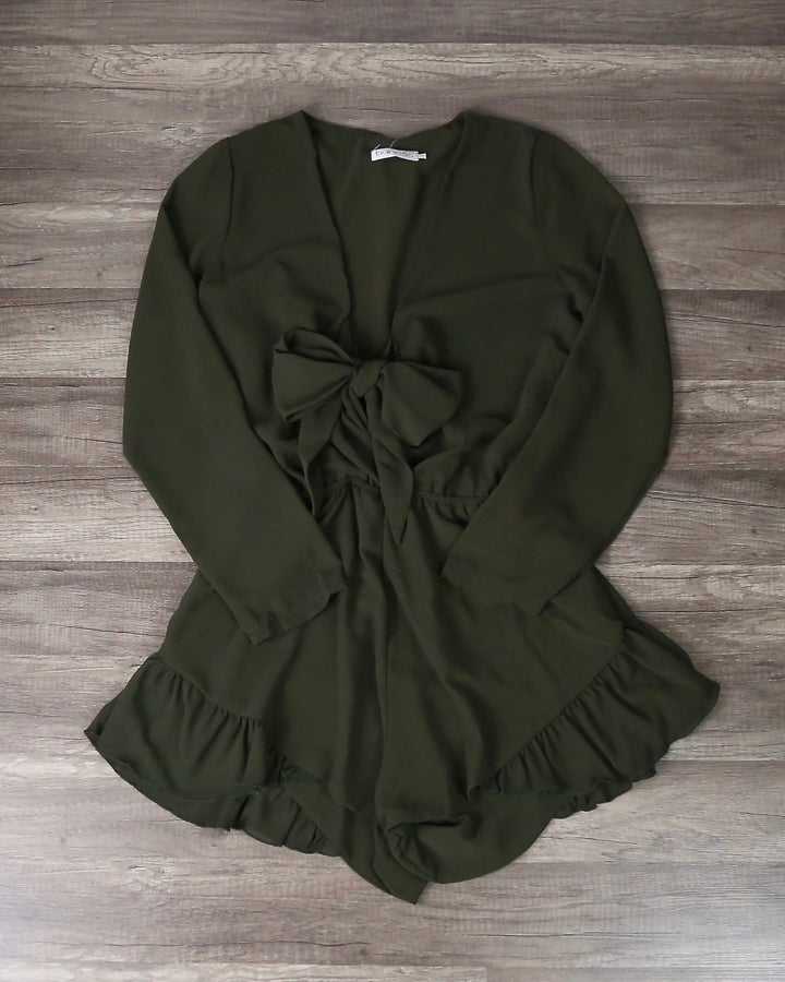 Lioness - Green With Envy Ruffle Hem Romper in Khaki Green