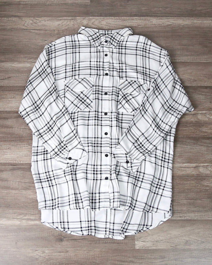 Women's Ex-Boyfriend Flannel Shirt in Black + White Plaid