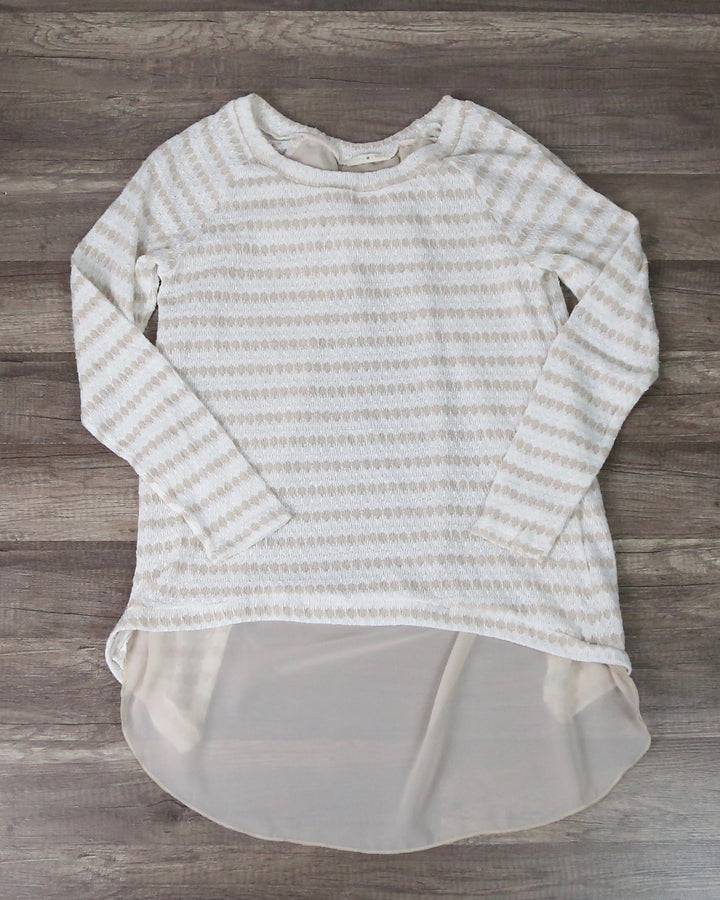 Final Sale - Snowed In Sheer Bow Back Sweater Tunic in Taupe