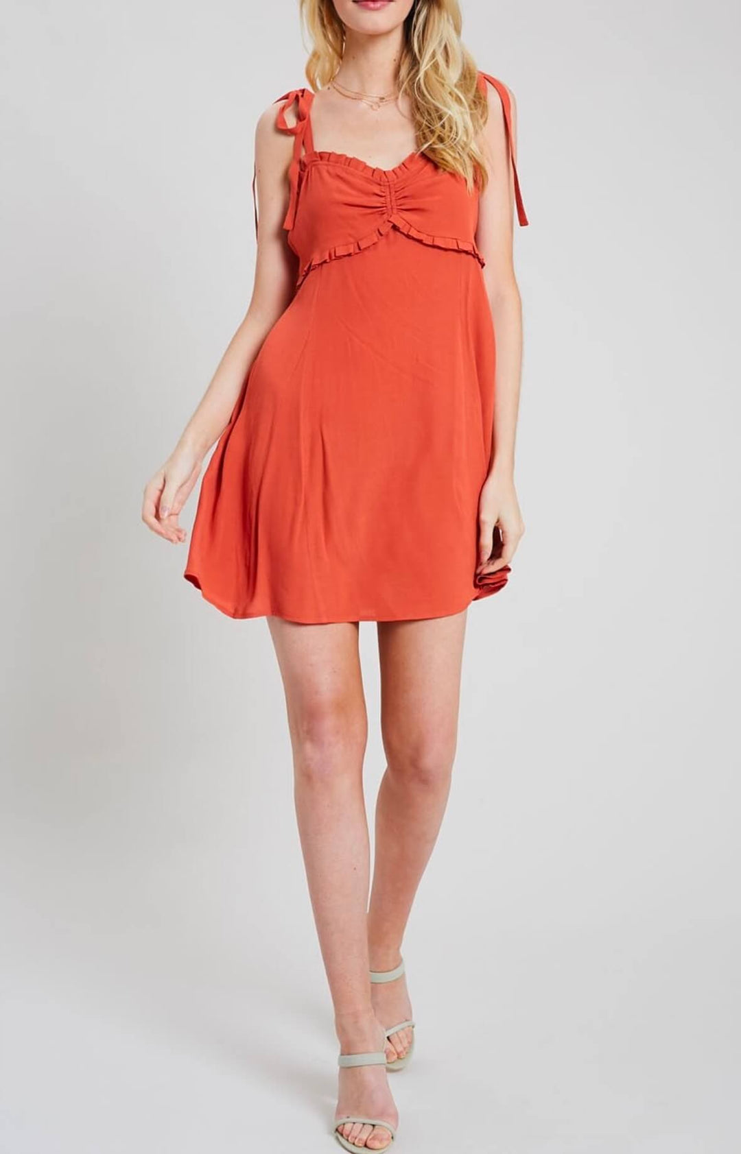 Take Your Time Ruffled Sweetheart Dress In Brick