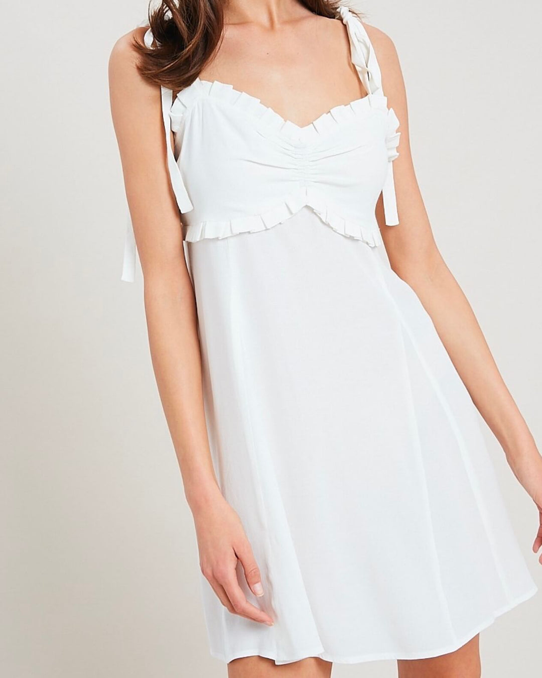 Take Your Time Ruffled Sweetheart Dress in Ivory