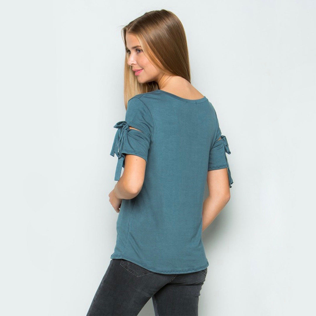 Cut Out Tie Sleeve Tee in More Colors