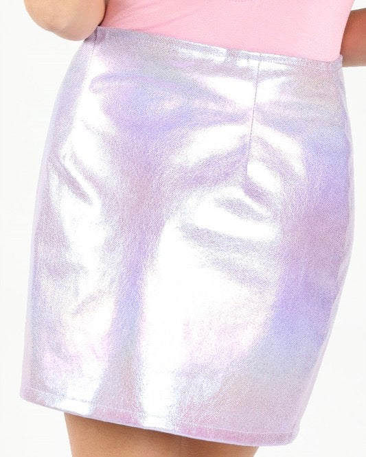 FINAL SALE - Wild - – Honey Holo Hearts PU zip Shop in skirt asymmetrical Iridescent