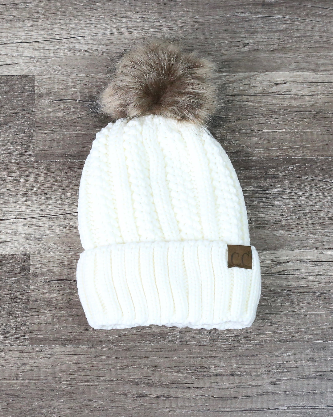 Knitted Two Tone C.C. Beanies With Pom Pom And Fuzzy Lining - More Colors