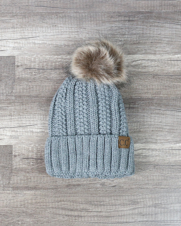 Knitted Two Tone C.C. Beanies With Pom Pom And Fuzzy Lining - More Colors