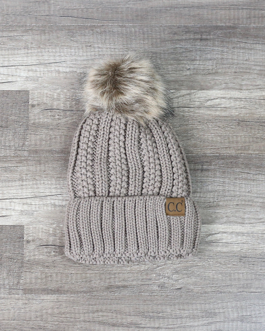 Knitted Two Tone C.C. Beanies With Pom Pom And Fuzzy Lining - More Colors