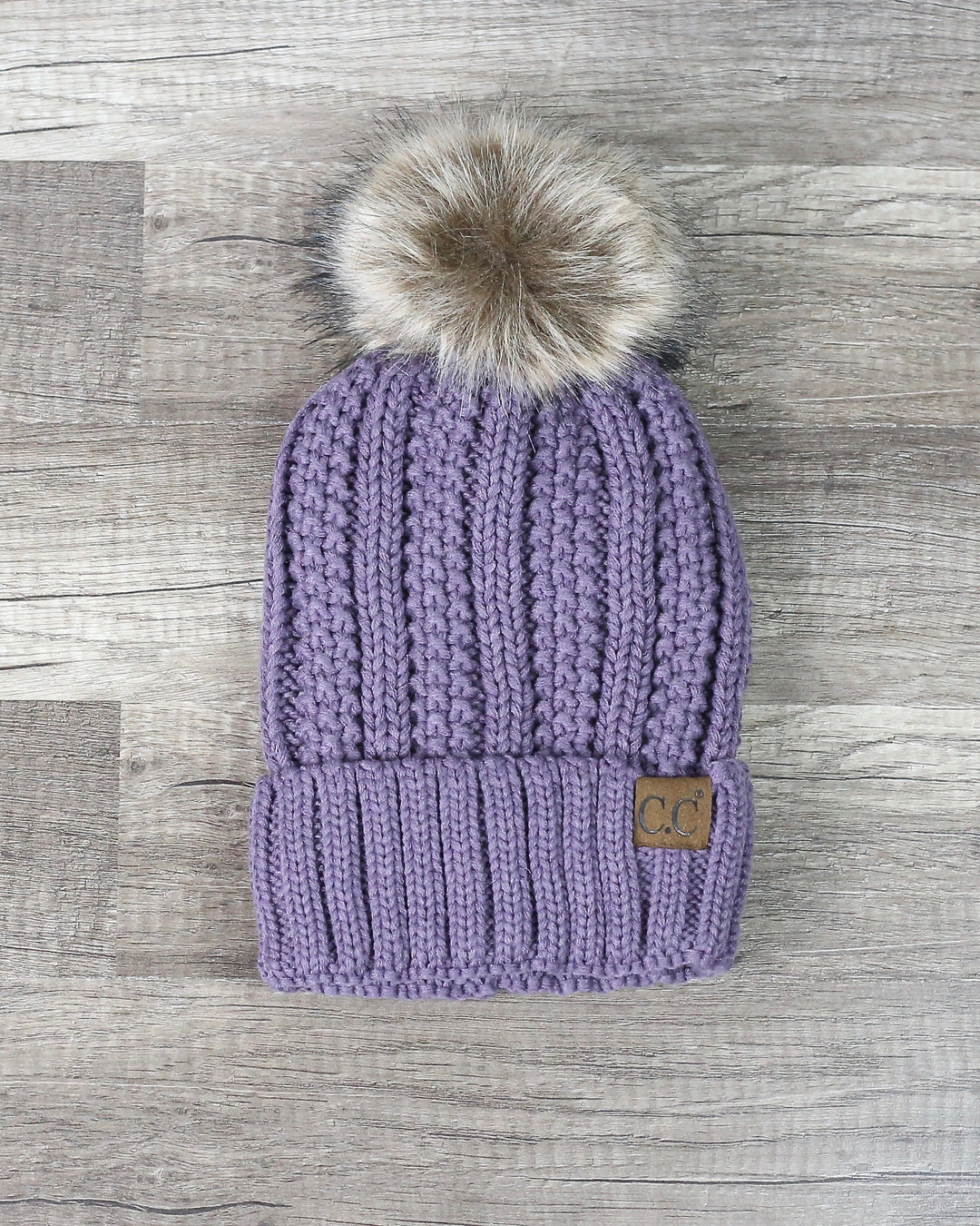 Knitted Two Tone C.C. Beanies With Pom Pom And Fuzzy Lining - More Colors