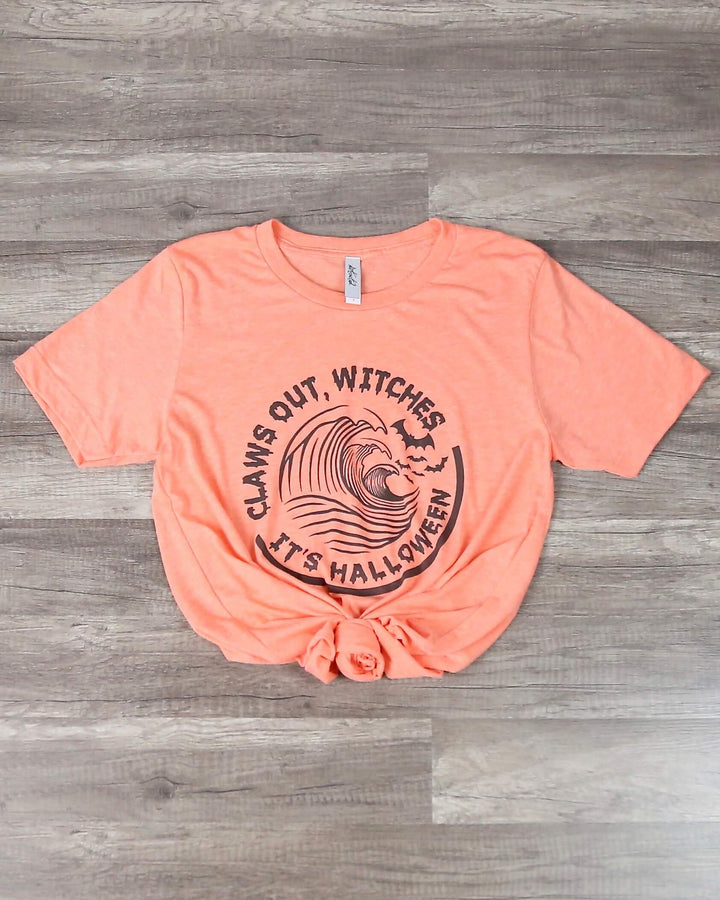 Distracted - Claws Out Witches, It's Halloween Graphic Tee in Heather Orange