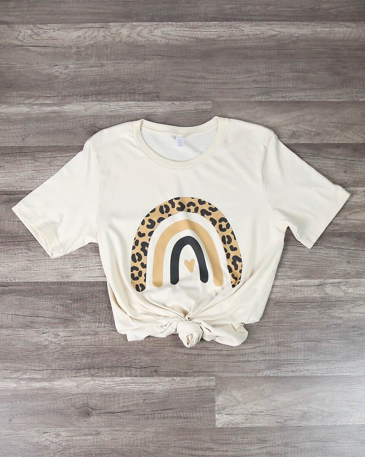 Distracted - Leopard Rainbow Graphic Tee in Cream