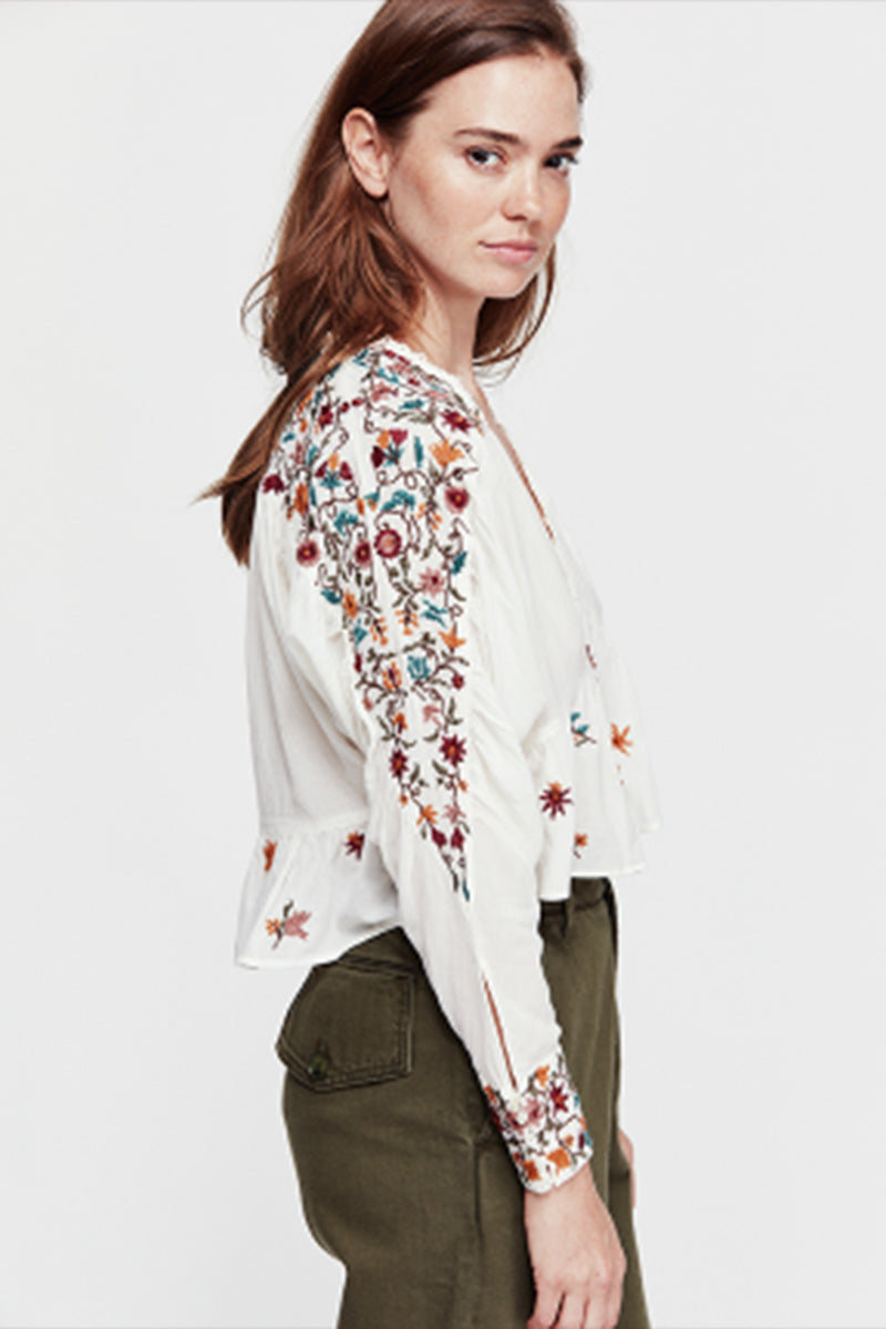 Free People Ava Embroidery Blouse - Ivory