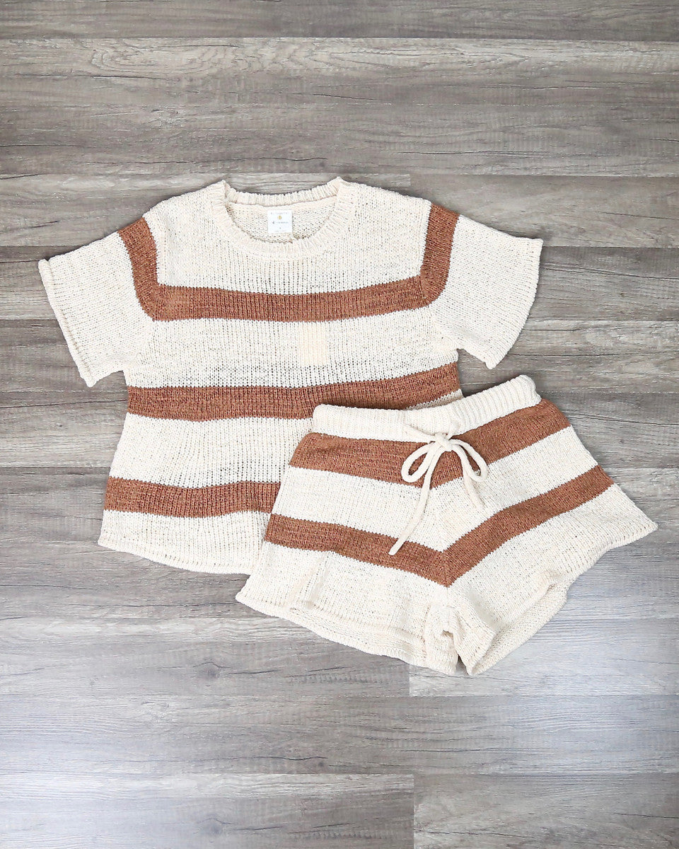 Stripe Knit Top in Camel Ivory