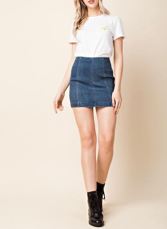 Honey Belle - High Waisted Denim Skirt with Back Zipper in Denim