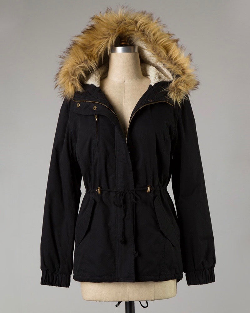 Faux Sherpa Lined Military Hooded Utility Parka Jacket in More Colors